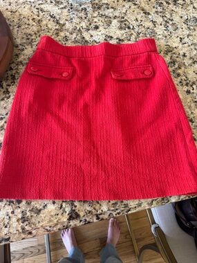 LOFT Red Textured Mini Skirt with Front Flap Pockets